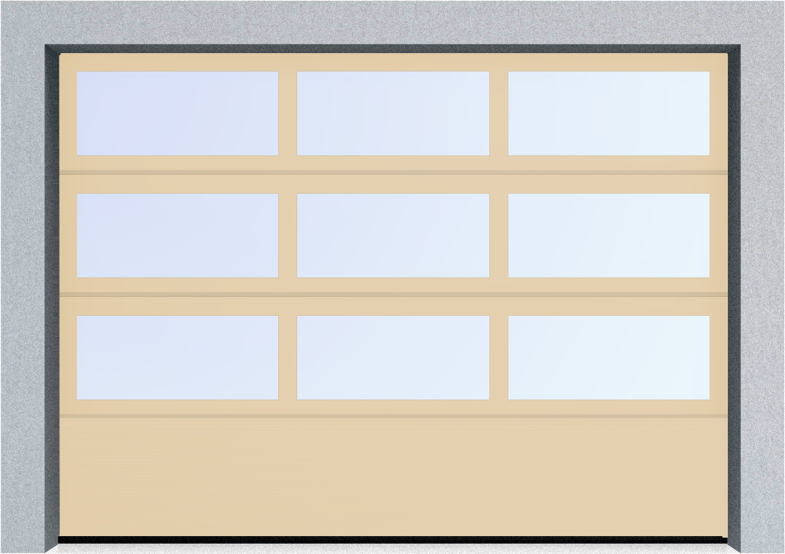  Секционные панорамные ворота серии AluTrend с комбинированным типом полотна (АЛПС) 2125х2250 нижняя панель S-гофр, Микроволна стандартные цвета, фото 1 