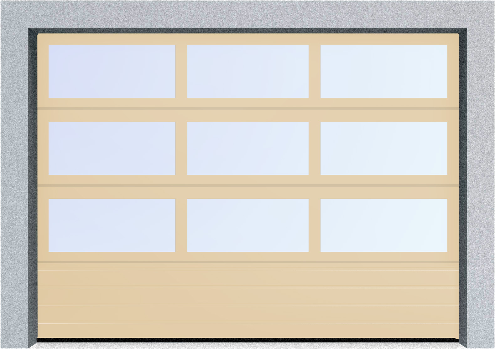  Секционные панорамные ворота серии AluTrend с комбинированным типом полотна (АЛПС) 2500х2375 нижняя панель S-гофр, Микроволна стандартные цвета, фото 2 