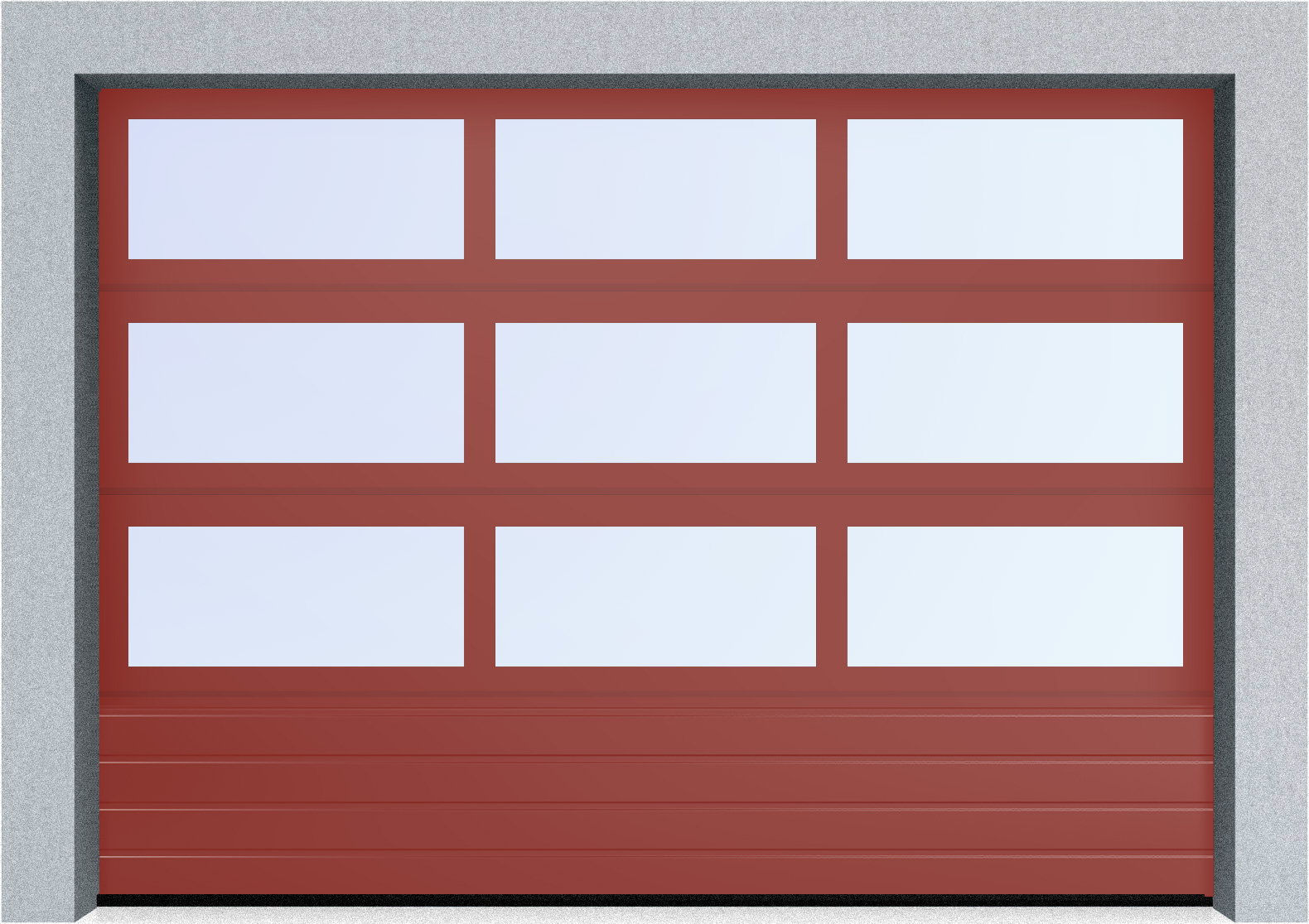  Секционные панорамные ворота серии AluTrend с комбинированным типом полотна (АЛПС) 2500х2375 нижняя панель S-гофр, Микроволна стандартные цвета, фото 4 