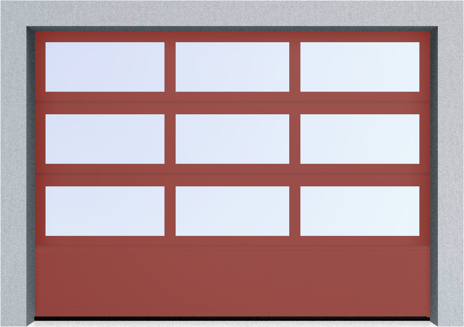  Секционные панорамные ворота серии AluTrend с комбинированным типом полотна (АЛПС) 2500х2375 нижняя панель S-гофр, Микроволна стандартные цвета, фото 3 