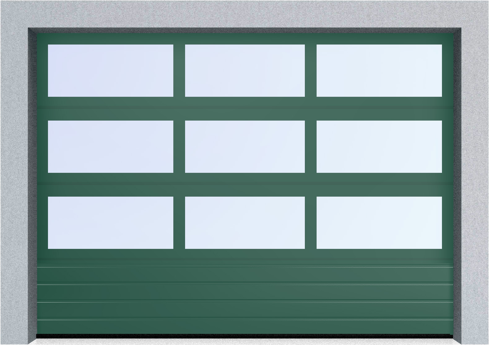  Секционные панорамные ворота серии AluTrend с комбинированным типом полотна (АЛПС) 2500х2375 нижняя панель S-гофр, Микроволна стандартные цвета, фото 8 