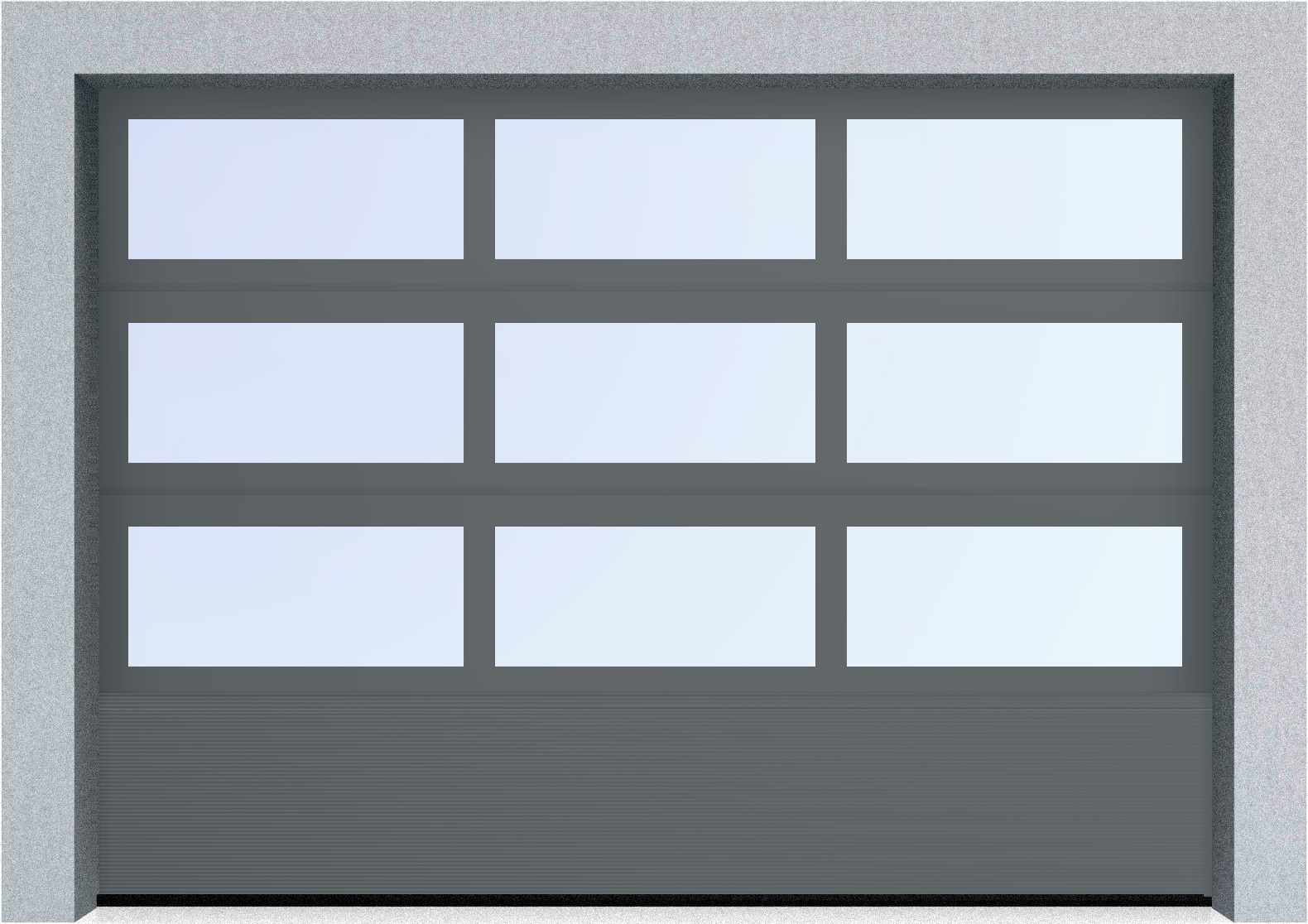  Секционные панорамные ворота серии AluTrend с комбинированным типом полотна (АЛПС) 2500х2625 нижняя панель S-гофр, Микроволна стандартные цвета, фото 9 