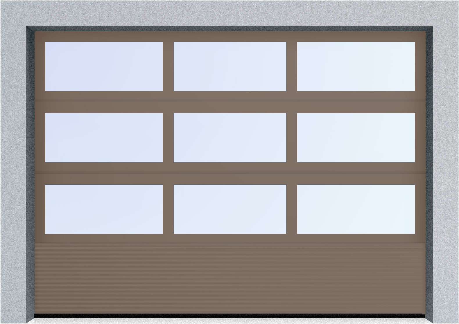  Секционные панорамные ворота серии AluTrend с комбинированным типом полотна (АЛПС) 2500х2375 нижняя панель S-гофр, Микроволна стандартные цвета, фото 11 