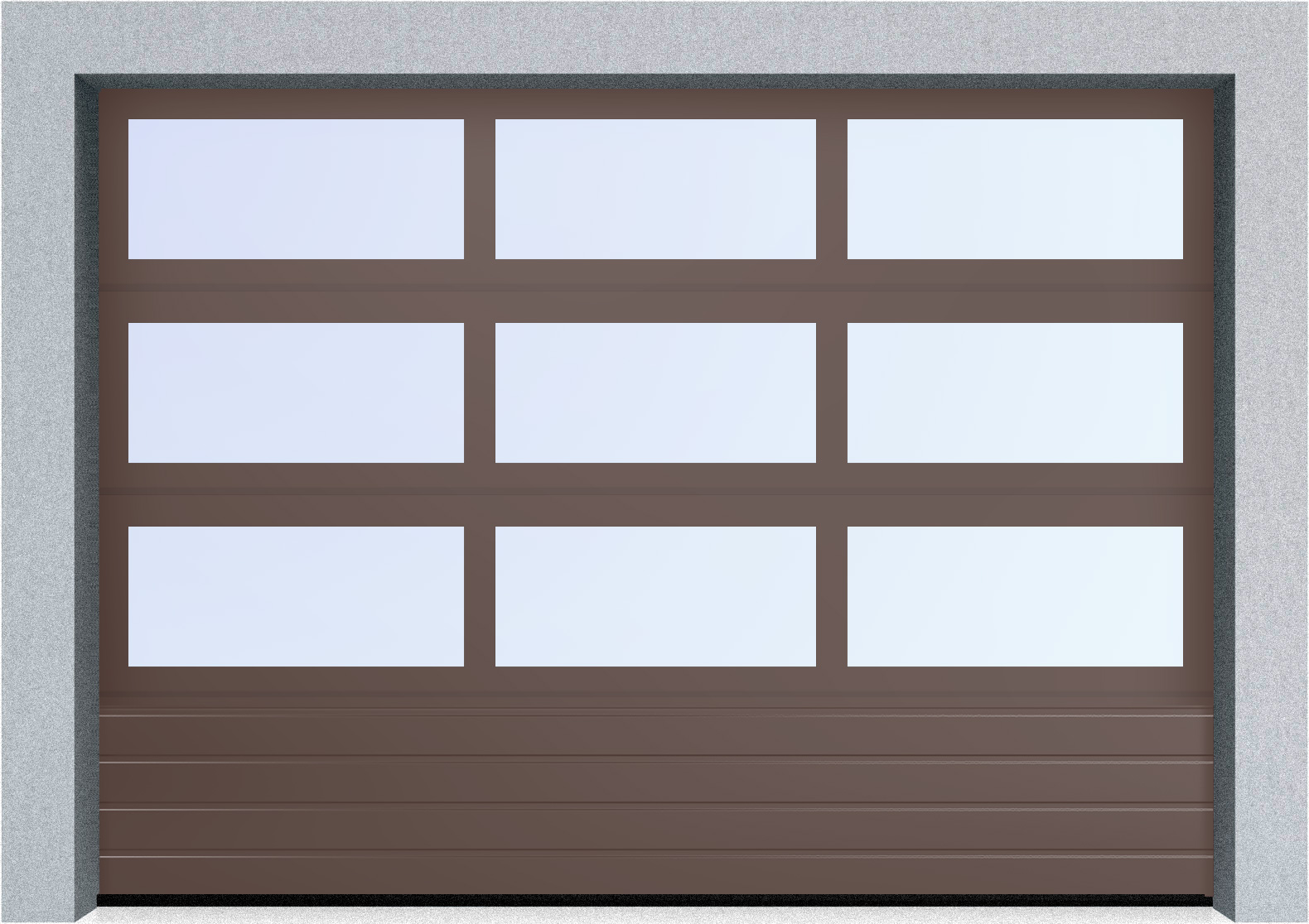  Секционные панорамные ворота серии AluTrend с комбинированным типом полотна (АЛПС) 2500х2625 нижняя панель S-гофр, Микроволна стандартные цвета, фото 14 