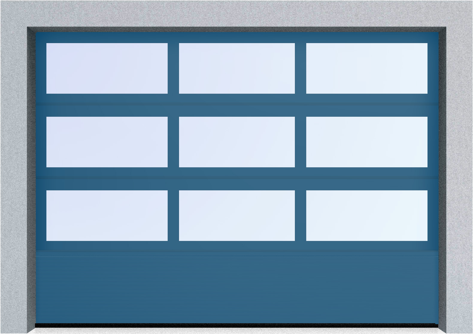  Секционные панорамные ворота серии AluTrend с комбинированным типом полотна (АЛПС) 3375х2125 нижняя панель S-гофр, Микроволна стандартные цвета, фото 5 