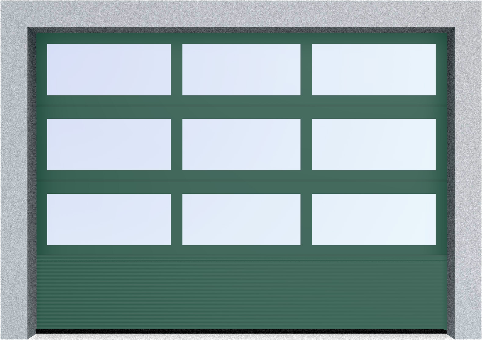  Секционные панорамные ворота серии AluTrend с комбинированным типом полотна (АЛПС) 3375х2125 нижняя панель S-гофр, Микроволна стандартные цвета, фото 7 