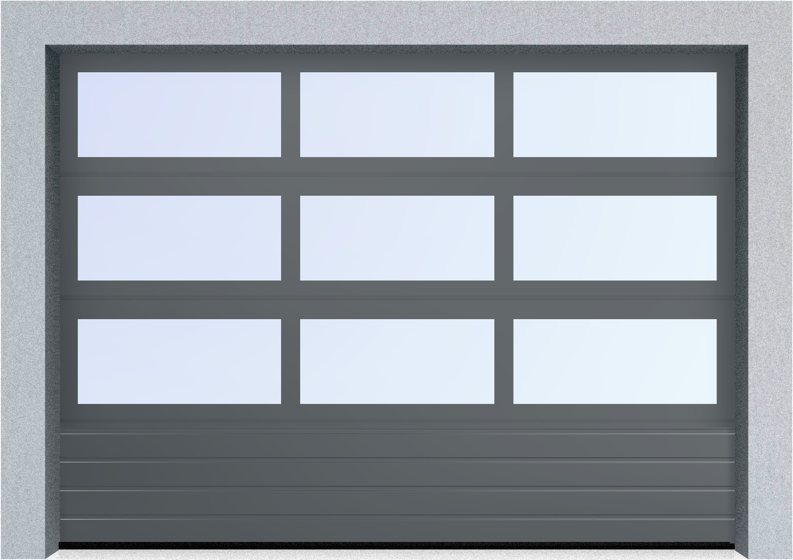  Секционные панорамные ворота серии AluTrend с комбинированным типом полотна (АЛПС) 3375х2125 нижняя панель S-гофр, Микроволна стандартные цвета, фото 10 