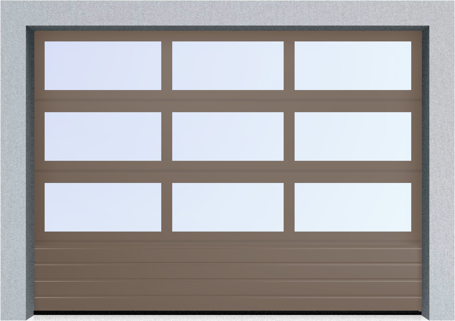  Секционные панорамные ворота серии AluTrend с комбинированным типом полотна (АЛПС) 3375х2125 нижняя панель S-гофр, Микроволна стандартные цвета, фото 12 