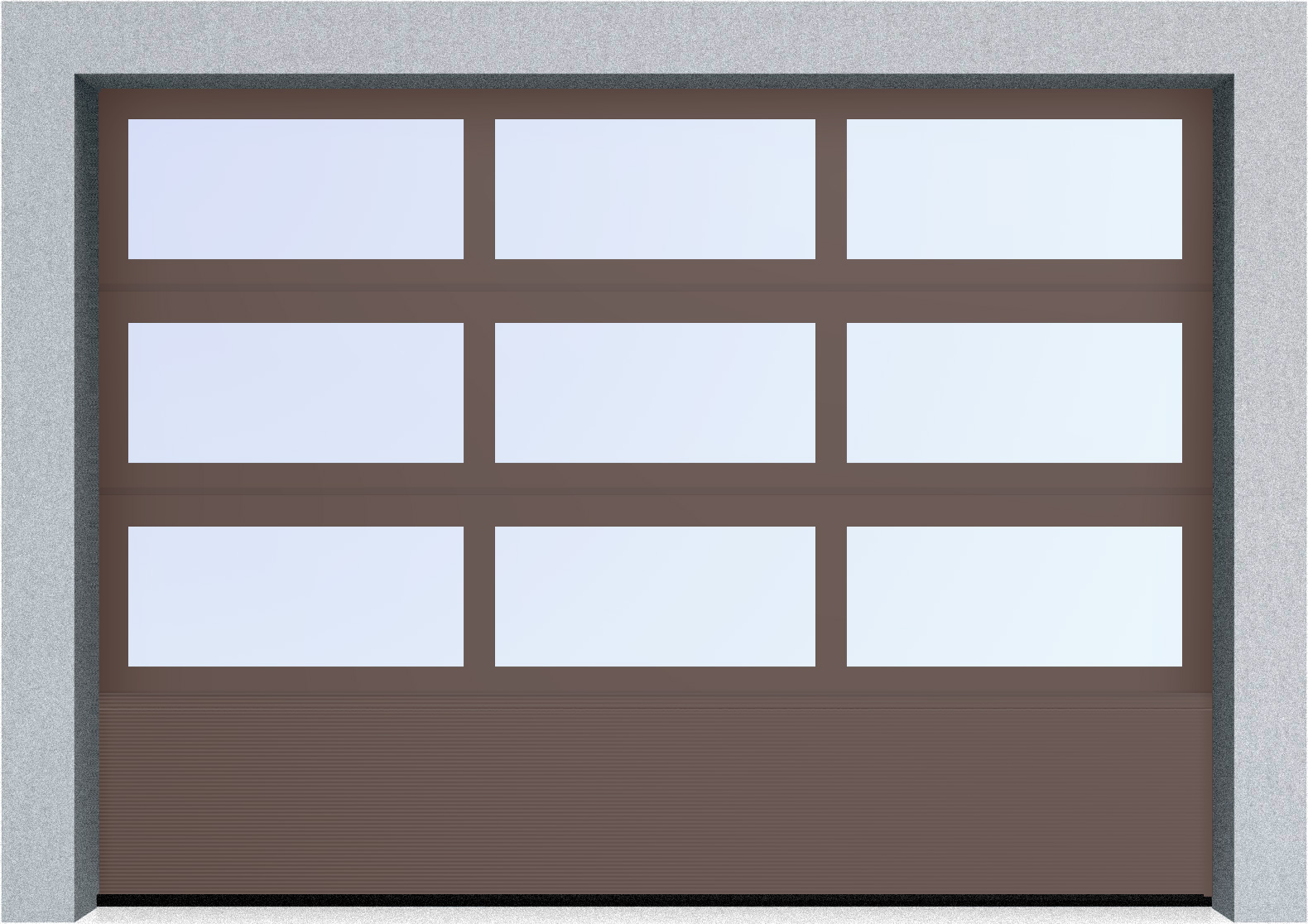  Секционные панорамные ворота серии AluTrend с комбинированным типом полотна (АЛПС) 3375х2125 нижняя панель S-гофр, Микроволна стандартные цвета, фото 13 